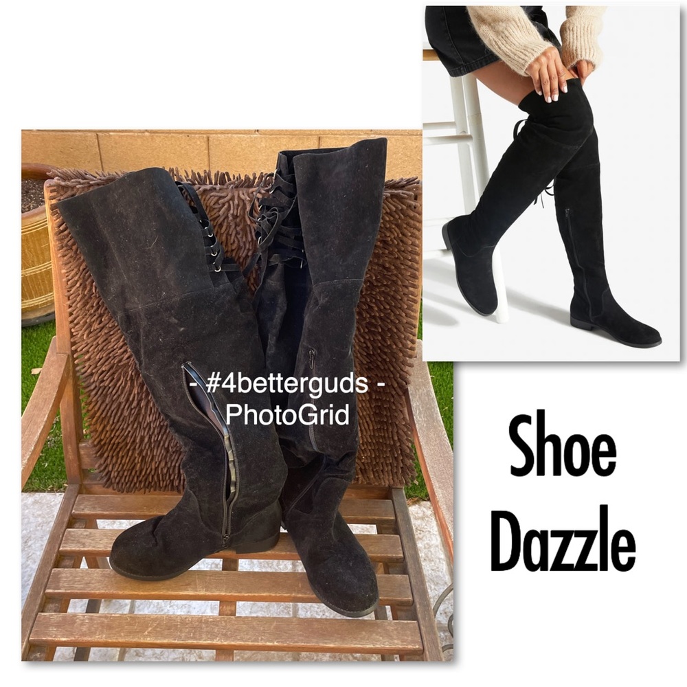 New Ramona High Over-The-Knee Lace Up Faux Suede Flat Boot in Black 8 Extra Wide